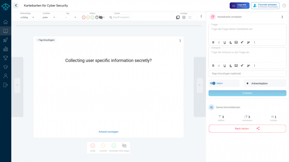 Stehlen Sie meine Daten? Bild der Flashcard, die überprüft, ob benutzerspezifische Informationen gesammelt werden